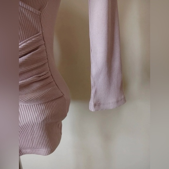 Express One Eleven Ribbed Wrap Tie Top XS Blush Pink Long Sleeve - Picture 6 of 11